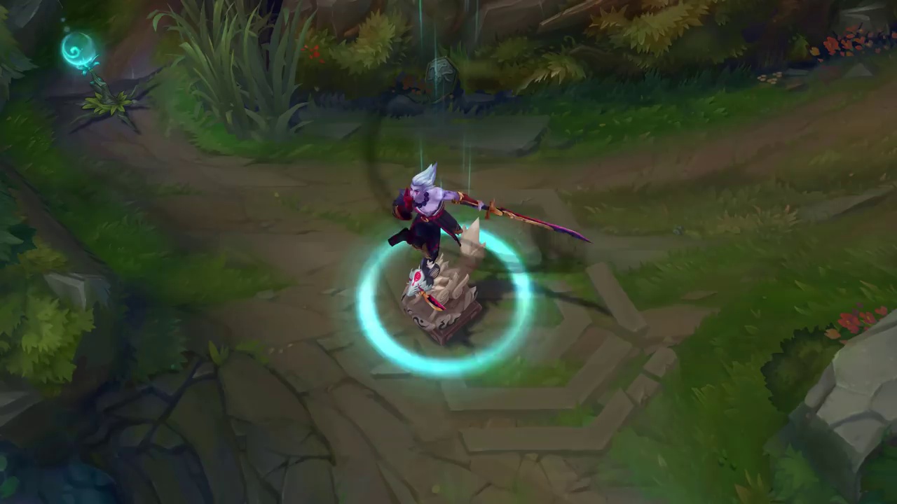 视频腥红之月剑圣皮肤预览头戴面具暗紫色为主色调