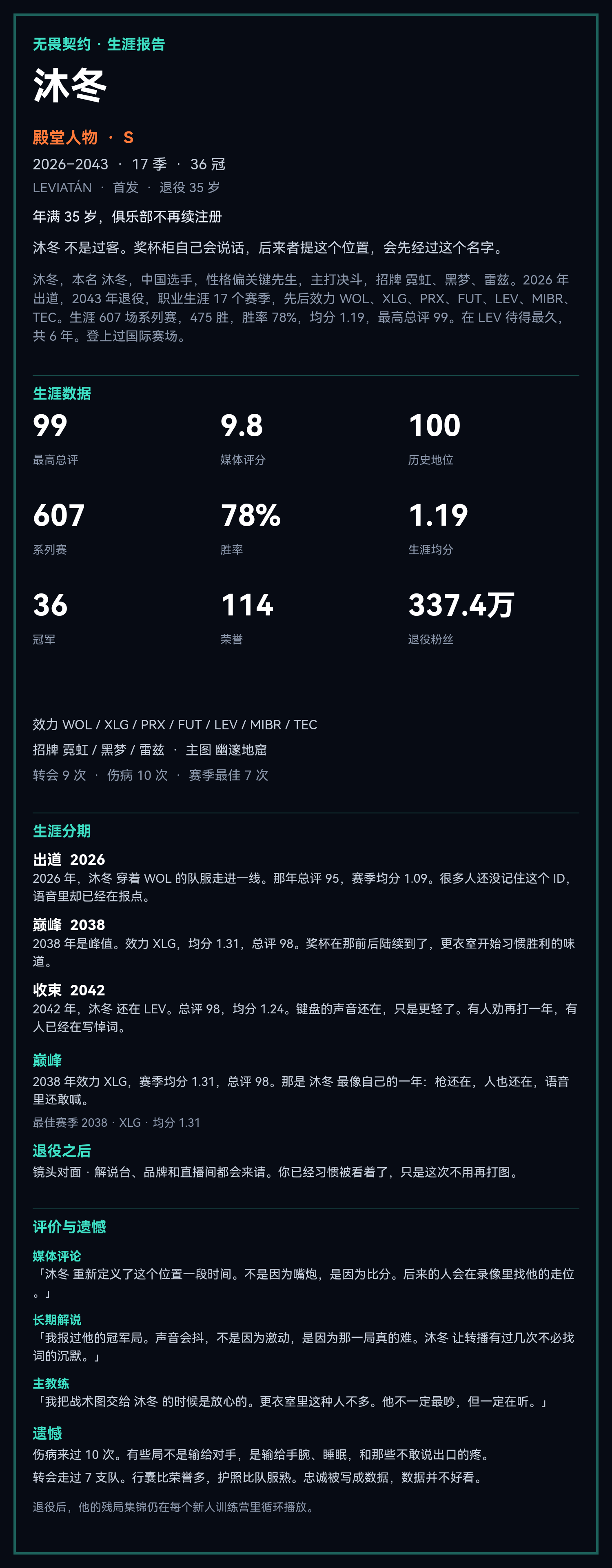 沐冬 的无畏契约生涯报告 0回复/ 0亮40 浏览