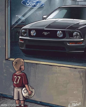 求小男孩橱窗看大众车的图片