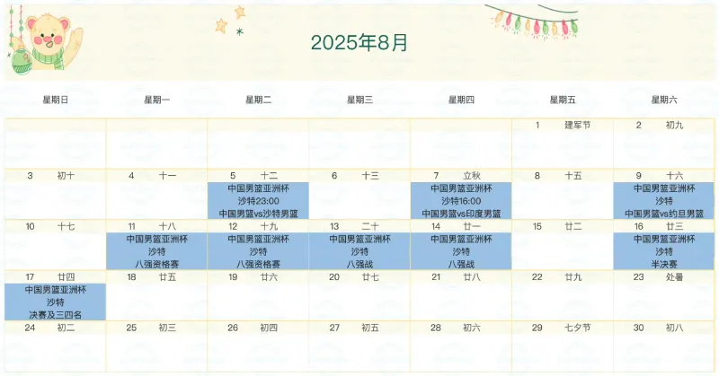 球队、球队球员 8月开始的已知篮球赛事汇总(详细版)