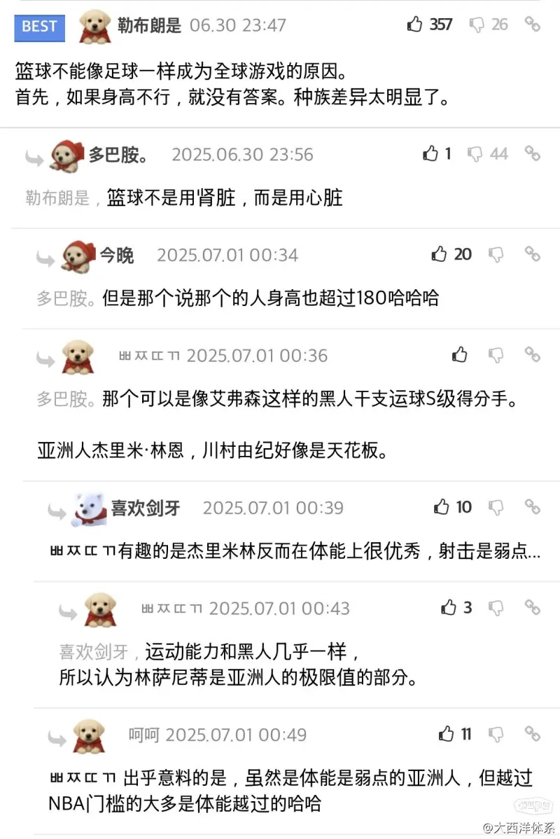 韩国网民：篮球这项运动，对身高/体格要求过高，比不上足球运动！