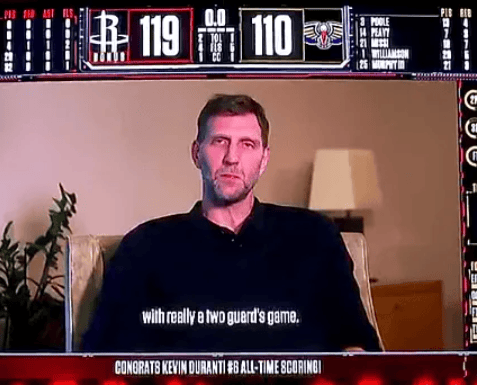 [流言板]KD：诺维茨基特意抽时间祝贺我超越他，这体现了他的谦逊