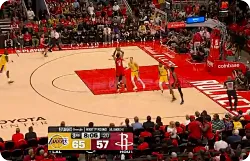 贾巴里中距离跳投命中得到18分，火箭下半场7-2打停湖人