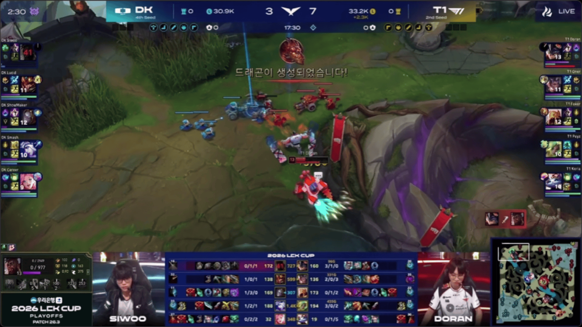 LCK：多点开花！Doran兰博对位单杀Siwoo奎桑提